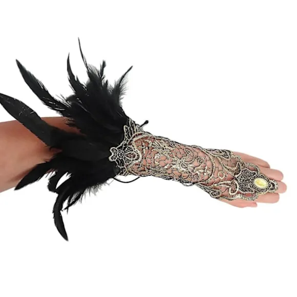 Vintage Dame Fingerless Lange Handsker med Fjær Blonde Manchetter til Bryllup Halloween Fest