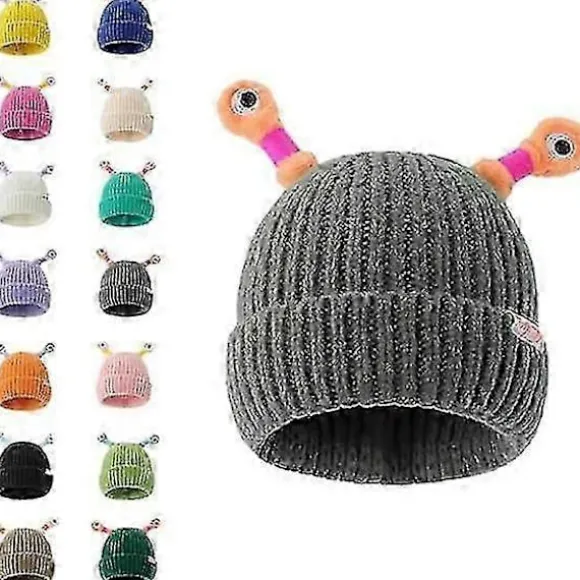 Vinter Forældre-barn Sød Glødende Lille Monster Strikket Hat, Sjov Sød Monster Beanies Cap, Sjov Glødende Monster Strikket Hat Gray