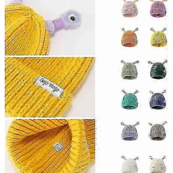 Vinter Forældre-barn Sød Glødende Lille Monster Strikket Hat, Sjov Sød Monster Beanies Cap, Sjov Glødende Monster Strikket Hat Gray