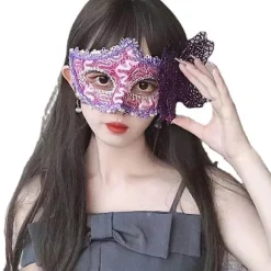 Vit 1 stk. venetiansk maske par maskerade maske kvindelig maske blonde maskerade karneval fest kostume bal