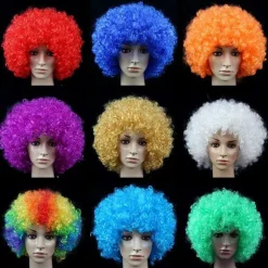 VM eksplosions-stil paryk, kostumefest udklædning, sjov farverig paryk til fodboldfans. Colorful 1