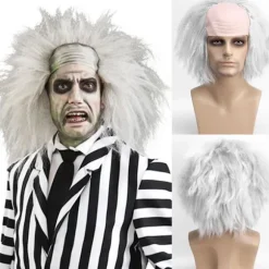 Voksen Beetlejuice Einstein Hvid Ikonisk Krøllet Hår Halloween Paryk, CJY