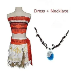 Voksen Børn Prinsesse Vaiana Moana Kostume Kjole med Halskæde Paryk Piger Halloween Fest Moana Kjole Kostume Rollespil-WELLNGS Only wig M