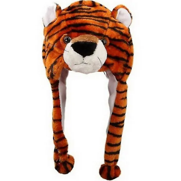 Voksen Børn Vinter Sød Plys Dyr Karakter Hue Hat Med Pom Pom Ender Lange Remme Sjov Udstoppet Legetøj Ørevarmer Cap Cosplay Tiger