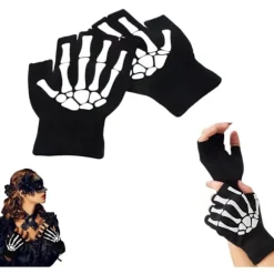 Voksen Dødningehoved Handsker - Ghost Claw Selvlysende Handsker - Selvlysende Handsker - Sort