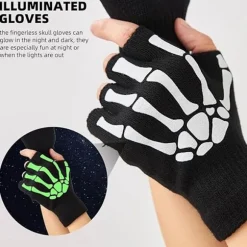 Voksen Dødningehoved Handsker - Ghost Claw Selvlysende Handsker - Selvlysende Handsker - Sort