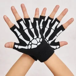Voksen Dødningehoved Handsker - Ghost Claw Selvlysende Handsker - Selvlysende Handsker - Sort