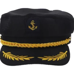 Voksen Kaptajn Hat Sort Broderet Marine Cosplay