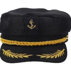 Voksen Kaptajn Hat Sort Broderet Marine Cosplay