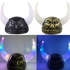 Voksen middelalderlige vikingehjelme med horn, nordiske barbariske krigerhatte, djævlehornhat, Halloween Cosplay LARP-kostumer, sølv (FMY) LED Silver | Fyndiq