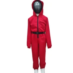 Voksen- og børne unisex squid game 2 kostume rollespil bodysuit + squid game maske Halloween kostume gave fest rød + trekant maske red + triangle mask 140cm | Fyndiq
