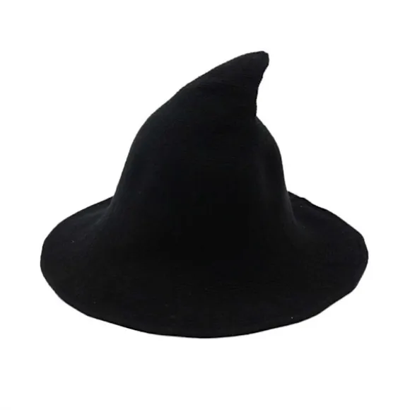 Voksen sort heksehat Dame Halloween heksehat Troldmandshat Kostumetilbehør til Halloween Wool Blend Witches
