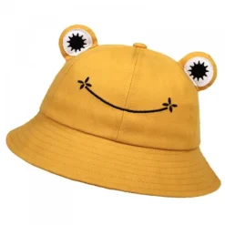 Voksen Teen Frog Hat, Sød Frog Bucket Hat, Bomulds Bucket Hat Sjov Hat Bucket Hat Mænd Kvinder (gul)
