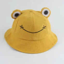 Voksen Teen Frog Hat, Sød Frog Bucket Hat, Bomulds Bucket Hat Sjov Hat Bucket Hat Mænd Kvinder (gul)