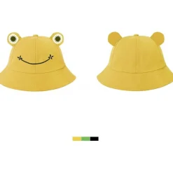 Voksen Teen Frog Hat, Sød Frog Bucket Hat, Bomulds Bucket Hat Sjov Hat Bucket Hat Mænd Kvinder (gul)