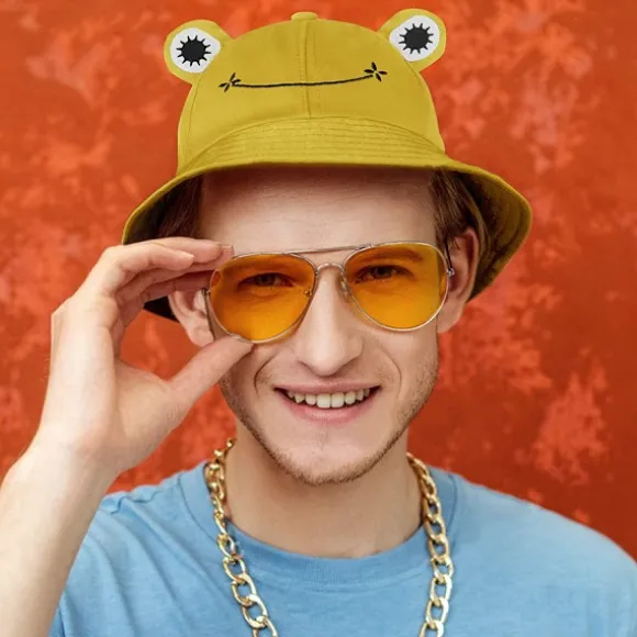 Voksen Teen Frog Hat, Sød Frog Bucket Hat, Bomulds Bucket Hat Sjov Hat Bucket Hat Mænd Kvinder (gul)