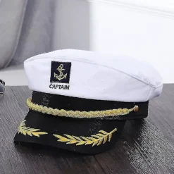 Voksen Yacht Båd Skib Sailor Kaptajn Kostume Hat Cap Navy Marine Admiral Broderet Kaptajnens Cap (hvid)