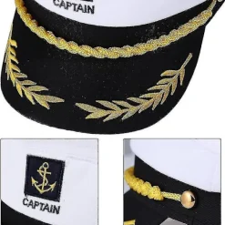 Voksen Yacht Båd Skib Sailor Kaptajn Kostume Hat Cap Navy Marine Admiral Broderet Kaptajnens Cap (hvid)