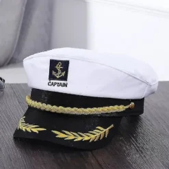 Voksen Yacht Båd Skib Sømand Kaptajn Kostume Hat Kasket Navy Admiral Broderet Kaptajn Kasket (Hvid)