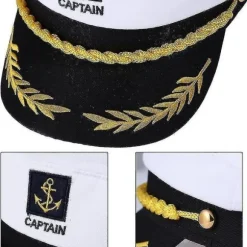 Voksen Yacht Båd Skib Sømand Kaptajn Kostume Hat Kasket Navy Admiral Broderet Kaptajn Kasket (Hvid)