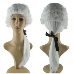 Washington Advokat Krøllet Paryk Kolonial Paryk Kostume Pudret Paryk 1700-tals Cosplay Parykker Halloween Fest Parykker Voksne Gaver Hvid, CJY