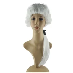 Washington Advokat Krøllet Paryk Kolonial Paryk Kostume Pudderparyk 1700-tals Cosplay Parykker Halloween Fest Parykker Voksne Gaver Hvid, CJY
