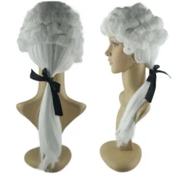 Washington Advokat Krøllet Paryk Kolonial Paryk Kostume Pudderparyk 1700-tals Cosplay Parykker Halloween Fest Parykker Voksne Gaver Hvid, CJY
