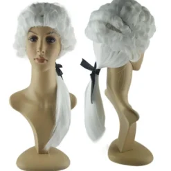 Washington Advokat Krøllet Paryk Kolonial Paryk Kostume Pudderparyk 1700-tals Cosplay Parykker Halloween Fest Parykker Voksne Gaver Hvid, CJY