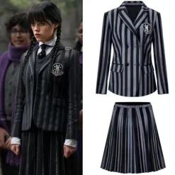 Wednesday Addams Kostume Nevermore Academy Børn Voksen Uniform Kjole Kostume Cosplay Kun Paryk One Size Only Wig One Size