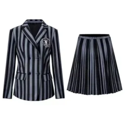 Wednesday Addams Kostume Nevermore Academy Børn Voksen Uniform Kjole Kostume Cosplay Kun Paryk One Size Only Wig One Size