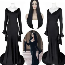 Wednesday Addams Kostume Morticia Maxikjole Langærmet Herr Gomez Cosplay Damekostume Women Costume XXL Women Costume XXL