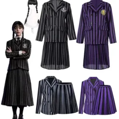 Wednesday Addams Nevermore Academy Cosplay Kostumesæt til børn og voksne [JSR] Purple Set(No Wig and Hand) Kids L(8-9Years)