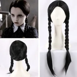 Wednesday Addams Paryk med Paryknet - Sort Paryk til Wednesday Kostume
