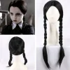 Wednesday Addams Paryk med Wignet Sorte Parykker til Wednesday Cos