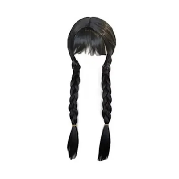Wednesday Addams paryk til børn kvinder, Addams sort lang flettet-FA-
