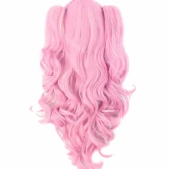 Wekity Multicolor Lolita Langt Krøllet Hestehale Cosplay Paryk, Pink + Guld