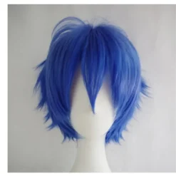 Wekity Unisex Anime Kort Cosplay Paryk Med Pandehår Varmebestandigt Hår, Blå