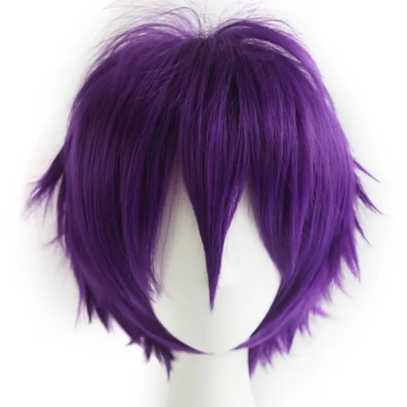 Wekity Unisex Anime Kort Cosplay Paryk Med Pandehår Varmebestandigt Hår, Lilla