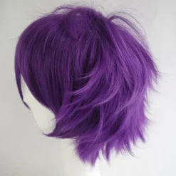 Wekity Unisex Anime Kort Cosplay Paryk Med Pandehår Varmebestandigt Hår, Lilla