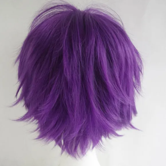 Wekity Unisex Anime Kort Cosplay Paryk Med Pandehår Varmebestandigt Hår, Lilla