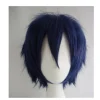 Wekity Unisex Anime Kort Cosplay Paryk Med Pandehår Varmebestandigt Hår, Blå Sort