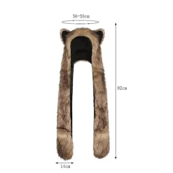 Wolf Faux Fur Party Animal Hat Scarf Handsker Mittens Til Kvinder Mænd 3-i-1 Flush Furry Hoodie Kostume Hatte Blød Varmt Cap Øre Flap Beanie(a)