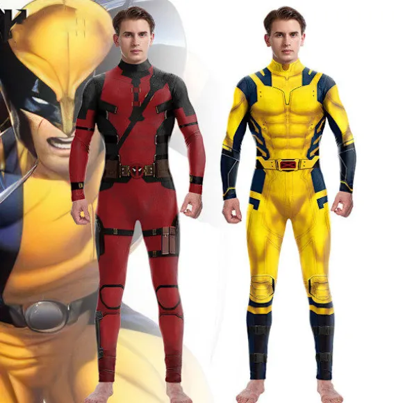 Wolverine Kostume til Mænd, Superhelt Jumpsuit til Drenge, Halloween Cosplay, Bodysuit, Rekvisitter, Fantasy Yellow L