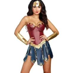 Wonder Woman-kostume kompatibel voksen kvinde hyggelig tegneserie superheltekostume halloween karneval L-størrelse