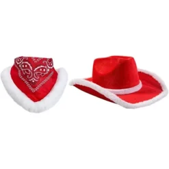 4x Jule Cowboy Hat Jule Cowgirl Hat Stor Skygge Kasket med Tørklæde Julemandshat til