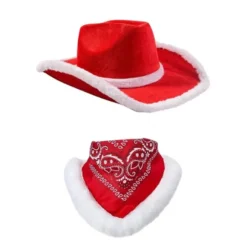 3x Jule Cowboyhat Jule Cowgirlhat Stor Skyggekasket med Tørklæde Julemandshat til CJY