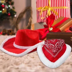 3x Jule Cowboyhat Jule Cowgirlhat Stor Skyggekasket med Tørklæde Julemandshat til CJY