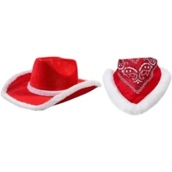 3x Jule Cowboyhat Jule Cowgirlhat Stor Skyggekasket med Tørklæde Julemandshat til CJY