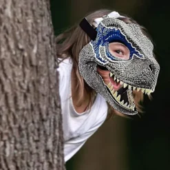 Yaju Dinosaurmaske Jurassic World Raptor Dinosaur Tilbehør Dino Cosplay Rekvisitter Festival Karneval Gaver (1 stk, blå)