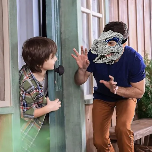 Yaju Dinosaurmaske Jurassic World Raptor Dinosaur Tilbehør Dino Cosplay Rekvisitter Festival Karneval Gaver (1 stk, blå)